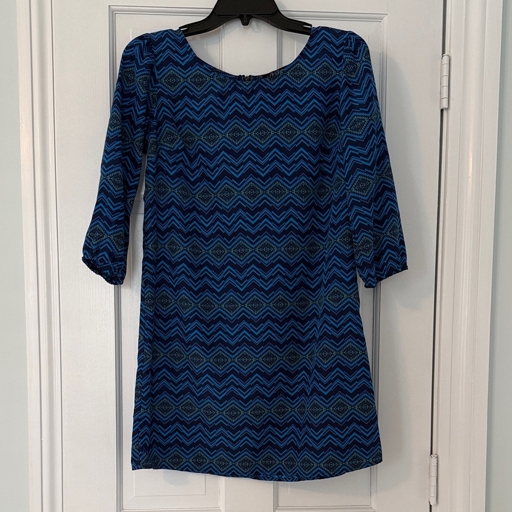 Blue Chevron Pattern Dress